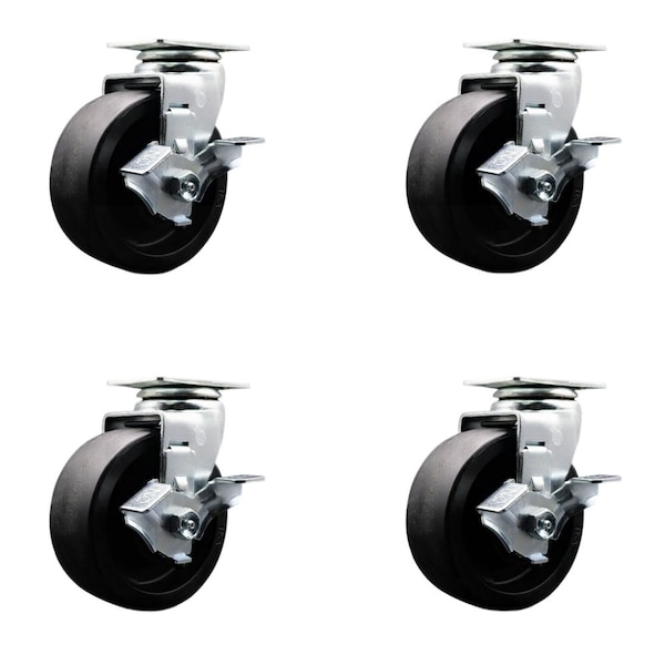 Tool Box Caster Wheel Set 5'' Glass Filled Nylon Swivel Casters, 4PK